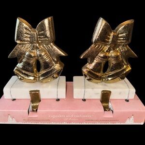New! Set of 2 Cupcakes & Cashmere Gold bow Christmas Stocking Holders